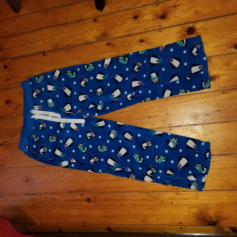 Blue fleece penguin pajama pants size small